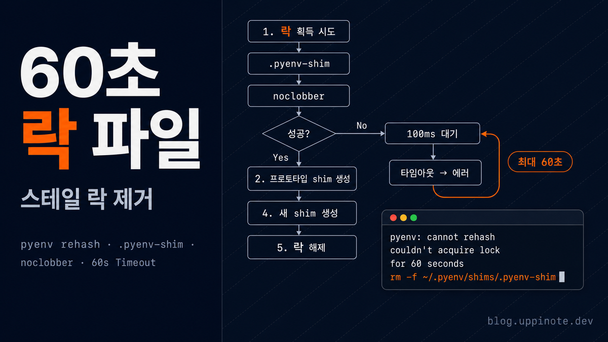 pyenv rehash 락 파일 에러 해결: "couldn't acquire lock" 60초 멈춤 문제